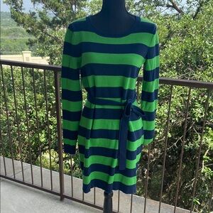 Vineyard Vines Blue and Green Long Sleeve Sheath Dress Sz Medium